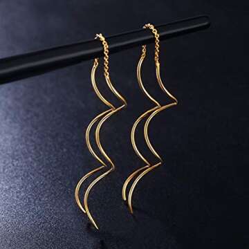 Acefeel Fresh Style Exquisite Threader Dangle Earrings Curve Twist Shape for Women's Gift E158 (18K ...