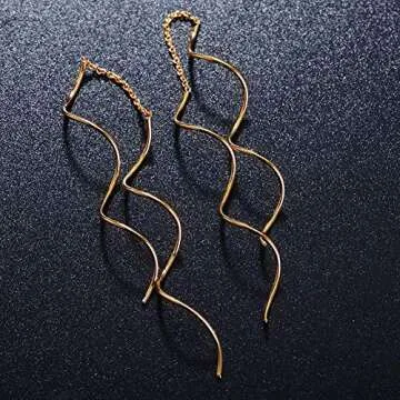 Acefeel Fresh Style Exquisite Threader Dangle Earrings Curve Twist Shape for Women's Gift E158 (18K Gold plated)
