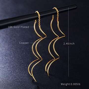 Acefeel Fresh Style Exquisite Threader Dangle Earrings Curve Twist Shape for Women's Gift E158 (18K Gold plated)