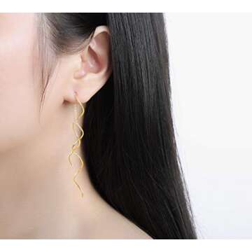 Acefeel Fresh Style Exquisite Threader Dangle Earrings Curve Twist Shape for Women's Gift E158 (18K Gold plated)