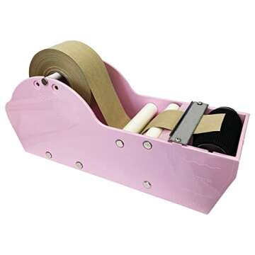 QILIMA Desktop Pink Water Activated Tape Dispenser with Reinforced Kraft Paper Gum Tape 1.88In x 55 ...