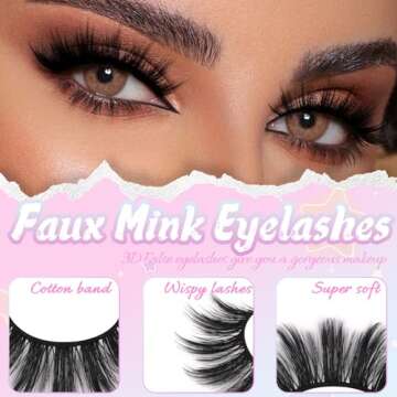 Losha False Eyelashes 10 Pairs Wispy Faux Mink Lashes Soft 3D Volume Fake Eyelashes Handmade Reusabl...