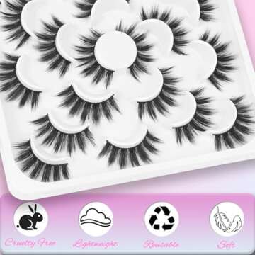 Losha False Eyelashes 10 Pairs Wispy Faux Mink Lashes Soft 3D Volume Fake Eyelashes Handmade Reusable False Lashes Dramatic Long Eye Lashes Pack (Glam)