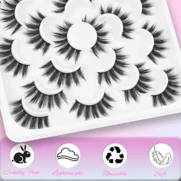 Losha False Eyelashes 10 Pairs Wispy Faux Mink Lashes Soft 3D Volume Fake Eyelashes Handmade Reusable False Lashes Dramatic Long Eye Lashes Pack (Glam)