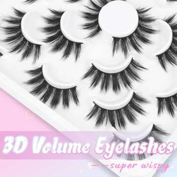 Losha False Eyelashes 10 Pairs Wispy Faux Mink Lashes Soft 3D Volume Fake Eyelashes Handmade Reusable False Lashes Dramatic Long Eye Lashes Pack (Glam)