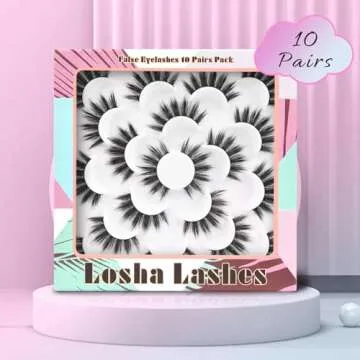 Losha False Eyelashes 10 Pairs Wispy Faux Mink Lashes Soft 3D Volume Fake Eyelashes Handmade Reusable False Lashes Dramatic Long Eye Lashes Pack (Glam)