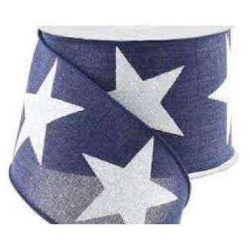 4th of July Wired Ribbon, Blue White, Accent Craft Supply to Make Wreaths & Bows, 2.5 inch X 10 Yard...