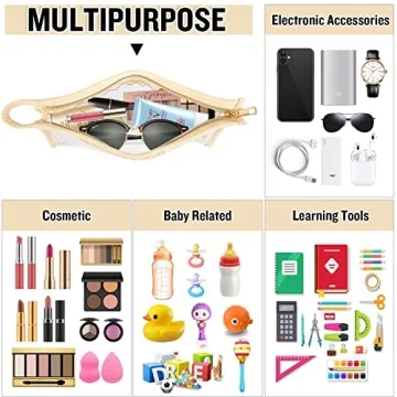 Clear Makeup Letter Patch Makeup Bag SPF Pouch, Boho Clear Toiletry Bag Travel Preppy Small Cute Stadium Letter Cosmetic Zipper Pouch Purse, Transparent Waterproof Beige Beach Makeup Pouch Clutch(SPF)