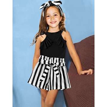 MIGU Toddler Girl Clothes 4t-5t Girls Summer Clothes Cute Girl Fashion Black Sleeveless top striped ...