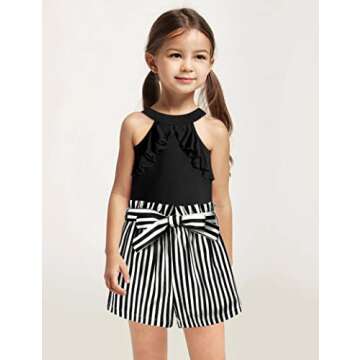 MIGU Toddler Girl Clothes 4t-5t Girls Summer Clothes Cute Girl Fashion Black Sleeveless top striped shorts Cloting Sets Outfits headbands 3pcs