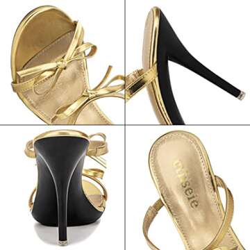cthseie Women's Platform Heeled Sandals Strappy Stilettos Mules Open Toe Slip On Fashion Sexy Dress Cute Bowknot Backless High Heel Slides Heels Slippers Gold Patent Leather PU