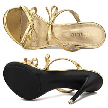 cthseie Women's Platform Heeled Sandals Strappy Stilettos Mules Open Toe Slip On Fashion Sexy Dress Cute Bowknot Backless High Heel Slides Heels Slippers Gold Patent Leather PU