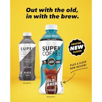 Super Coffee, Sugar Free Cold Brew Coffee (0g Added Sugar, 250mg Caffeine) [Cold Brew Black] 32 Fl O...