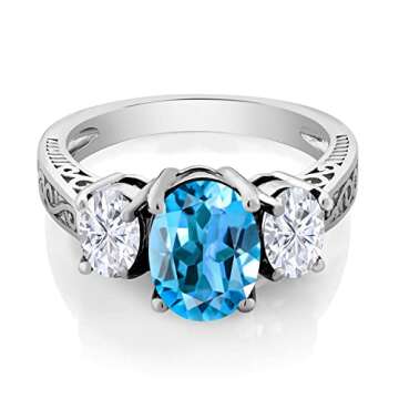 Gem Stone King 925 Sterling Silver Customized and Personalized Name Engraved Promise Love Gemstone Birthstone Fashion Mothers 3-Stone Ring For Women (Size 7)