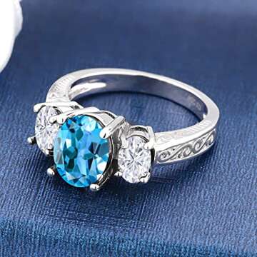 Gem Stone King 925 Sterling Silver Customized and Personalized Name Engraved Promise Love Gemstone Birthstone Fashion Mothers 3-Stone Ring For Women (Size 7)