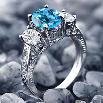 Gem Stone King 925 Sterling Silver Customized and Personalized Name Engraved Promise Love Gemstone Birthstone Fashion Mothers 3-Stone Ring For Women (Size 7)