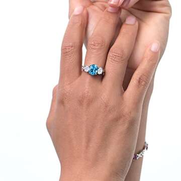 Gem Stone King 925 Sterling Silver Customized and Personalized Name Engraved Promise Love Gemstone Birthstone Fashion Mothers 3-Stone Ring For Women (Size 7)