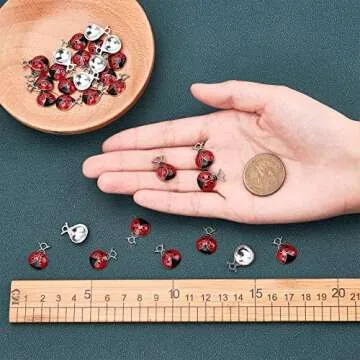 SUNNYCLUE 1 Box 30Pcs Ladybug Charms Ladybird Charm Enamel Ladybugs Charms Black Red Tiny Beetle Charms Wedding Small Animal Charm for Jewelry Making Bracelet Necklace Dangle Earring Finding Supplies