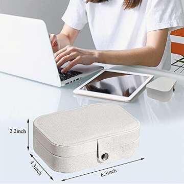 Travel Jewelry Box, PU Leather Small Jewelry Organizer for Women Girls, Portable Mini Travel Case Display Storage Holder Boxes for Stud Earrings, Rings, Necklaces, Bracelets (Glitter White)