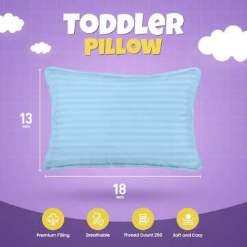 Utopia Bedding Toddler Pillow (Light Blue, 2 Pack) 13x18 Pillows for Sleeping, Soft and Breathable C...