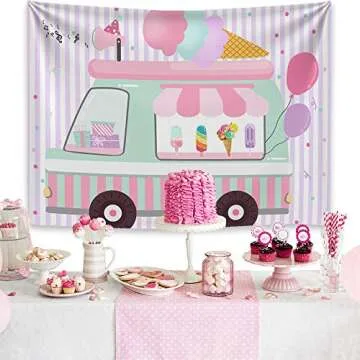 Mocsicka Ice Cream Birthday Party Backdrop Ice Cream Truck Birthday Party Background Ice Cream Shop ...