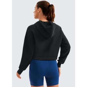 CRZ YOGA Womens SoftAura Cropped Hoodie - Chic Black Pullover for All-Day Wear
