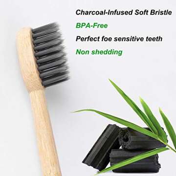 Biodegradable Bamboo Toothbrush, Natural Charcoal toothbrushes Soft Bristle Toothbrush Eco-Friendly ...
