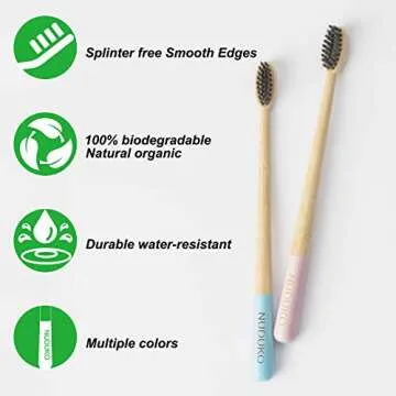Biodegradable Bamboo Toothbrush, Natural Charcoal toothbrushes Soft Bristle Toothbrush Eco-Friendly Sustainable Toothbrush BPA Free Organic Compostable Travel Toothbrushes Wooden toothbrushes, 6 Pack
