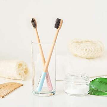 Biodegradable Bamboo Toothbrush, Natural Charcoal toothbrushes Soft Bristle Toothbrush Eco-Friendly Sustainable Toothbrush BPA Free Organic Compostable Travel Toothbrushes Wooden toothbrushes, 6 Pack