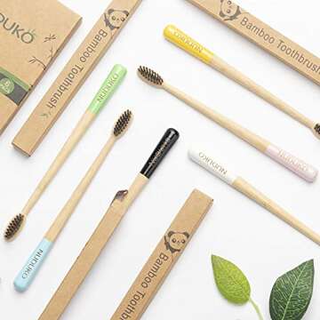 Biodegradable Bamboo Toothbrush, Natural Charcoal toothbrushes Soft Bristle Toothbrush Eco-Friendly Sustainable Toothbrush BPA Free Organic Compostable Travel Toothbrushes Wooden toothbrushes, 6 Pack