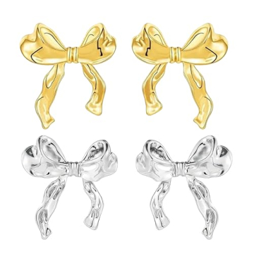 Gold Silver Bow Earrings Women Christmas Birthday Gift