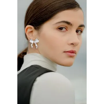 Gold Silver Bow Earrings Women Christmas Birthday Gift