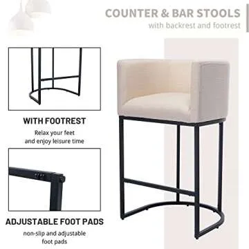 Stylish RIVOVA Cream Linen Bar Stools Set of 3 for Dining