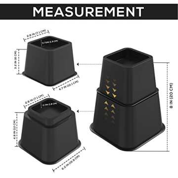 Utopia Bedding Adjustable Bed Furniture Risers - Elevation in Heights 3, 5 or 8 Inch Heavy Duty Risers for Beds - Supports up to 1,300 lbs - (Set of 4 Riser, Black)