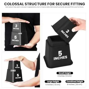 Utopia Bedding Adjustable Bed Furniture Risers - Elevation in Heights 3, 5 or 8 Inch Heavy Duty Risers for Beds - Supports up to 1,300 lbs - (Set of 4 Riser, Black)