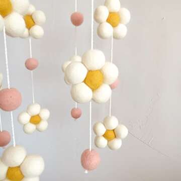 Daisy Mobile for Crib, Baby Crib Mobile for Girls, Baby Mobile for Bassinet, Nursery Felt Flower Mobiles
