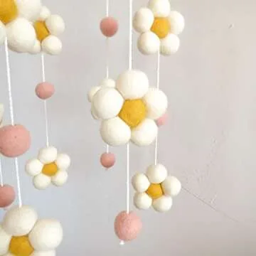 Daisy Mobile for Crib, Baby Crib Mobile for Girls, Baby Mobile for Bassinet, Nursery Felt Flower Mobiles