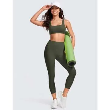 CRZ YOGA Ribbed Sports Bra - Square Neck Wireless Padded Top