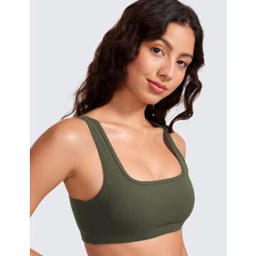 CRZ YOGA Ribbed Sports Bra - Square Neck Wireless Padded Top
