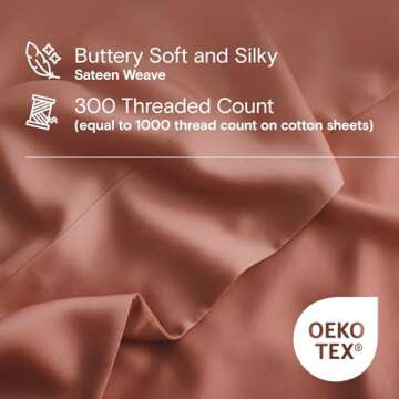 DOZ Sheet Set, 100% Viscose derived from Bamboo, Organically Grown, Buttery Soft, Cooling Sheets, High GSM, Deep Pockets - 4 Piece - 2 Pillowcases 1 Fitted Sheet 1 Top Sheet (Clay, King)