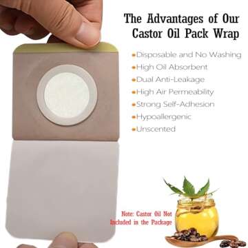 16 Pack Disposable Castor Oil Pack Wrap for Belly Button, Self-Adhesive Castor Oil Patches With Orga...
