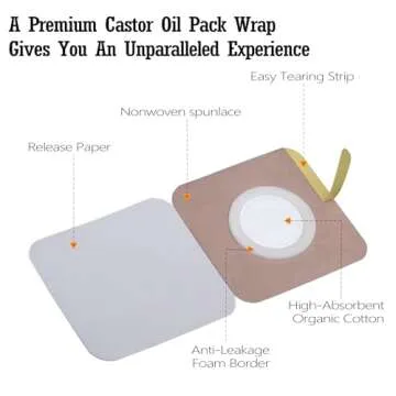 16 Pack Disposable Castor Oil Pack Wrap for Belly Button, Self-Adhesive Castor Oil Patches With Organic Cotton Pad, No Wash, No Irritation, and Anti-Leakage Castor Oil Pads Men Women Day and Night Use