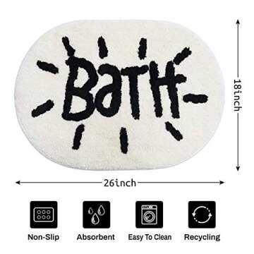 UNIBATH White Bathroom Rugs and Mat Oval Cute Small Bath Mat for Bathroom Black and White Bathroom D...
