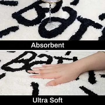 UNIBATH White Bathroom Rugs and Mat Oval Cute Small Bath Mat for Bathroom Black and White Bathroom Decor Soft Bath Rugs Plush Absorbent Non-Slip Foot Mat Machine Washable Toilet Rug