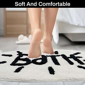 UNIBATH White Bathroom Rugs and Mat Oval Cute Small Bath Mat for Bathroom Black and White Bathroom Decor Soft Bath Rugs Plush Absorbent Non-Slip Foot Mat Machine Washable Toilet Rug