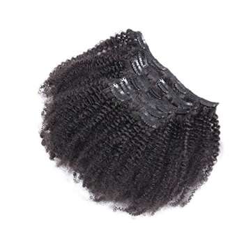 Ms Fenda Afro Kinky Curly 4B 4C Clip In Hair Extensions Brazilian Remy Virgin Hair Natural Color 120Gram 7Pcs/Set (16", Afro Kinky Curly)