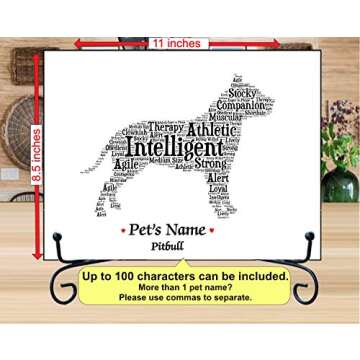 Pitbull Personalize Dog Wall Art Print | Home Decor Gift Wrapped | Custom Name | Pet Loss Memorial P...