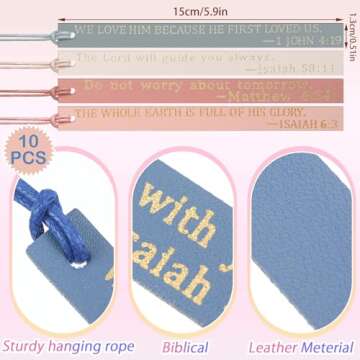 Skyygemm 10 Pcs Christian Bookmarks for Women Leather Bookmarks Handmade Bible Bookmarks Christian G...