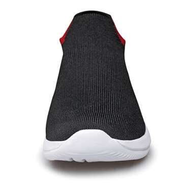 vibdiv Womens Walking Shoes Pull-on Sock Sneakers Shoes Comfortable Breathable Work Shoes Indoor Outdooor Black White 7.5