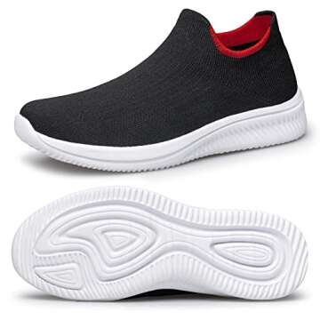 vibdiv Womens Walking Shoes Pull-on Sock Sneakers Shoes Comfortable Breathable Work Shoes Indoor Outdooor Black White 7.5